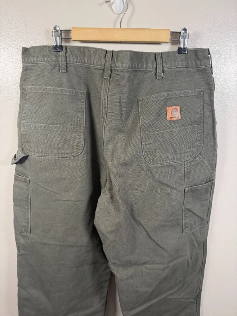Carhartt Loose Straight Washed Duck Lined Dungaree Pants Size 40x32 Moss Green